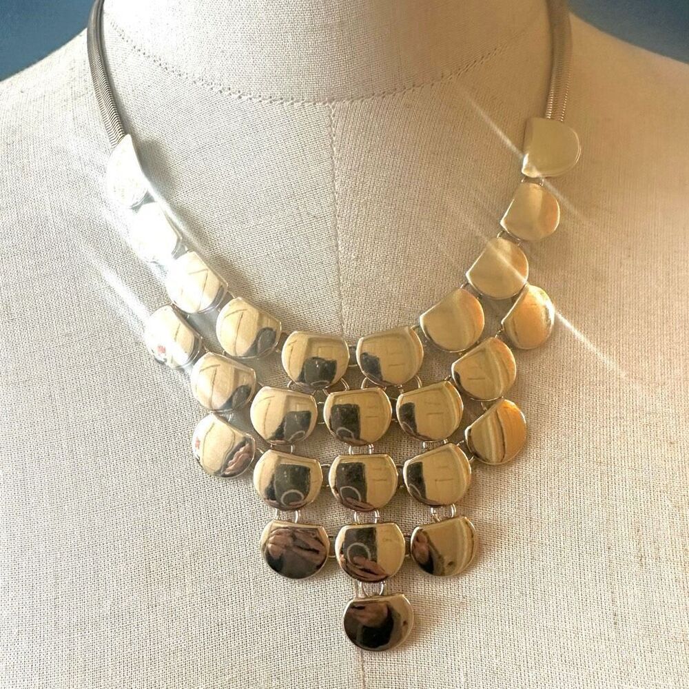 Express Gold Plated Multi Tier Bib Statement Necklace